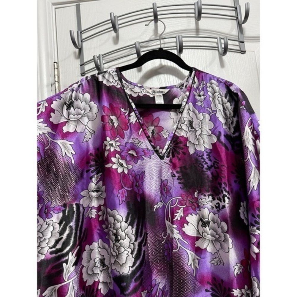 Winlar Heather Long Kaftan OSFM NWT Purple Floral Animal Print Caftan Maxi Dress - Picture 5 of 12